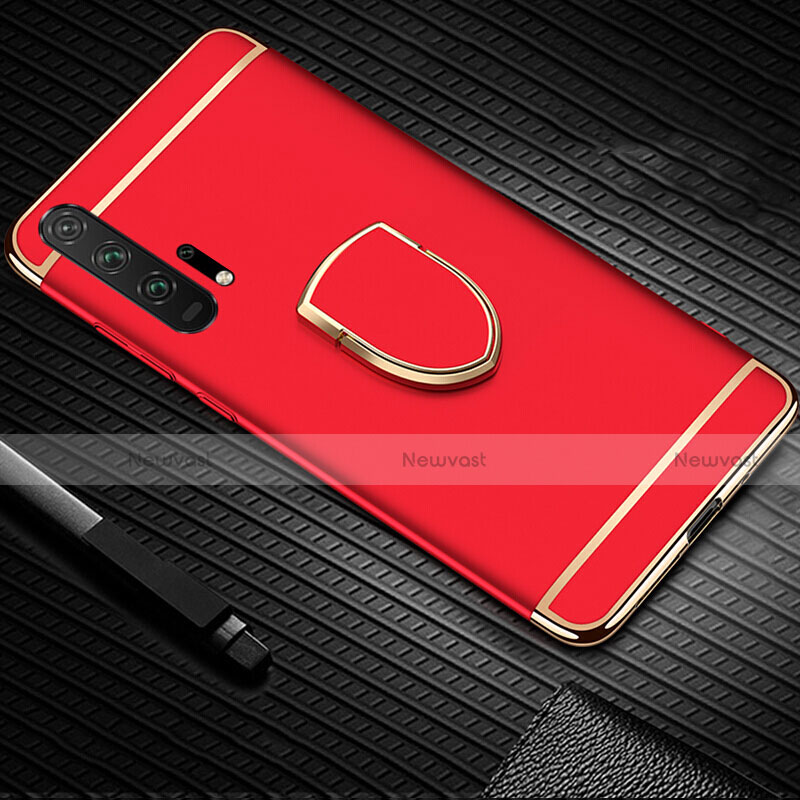 Luxury Metal Frame and Plastic Back Cover Case with Finger Ring Stand T01 for Huawei Honor 20 Pro Red