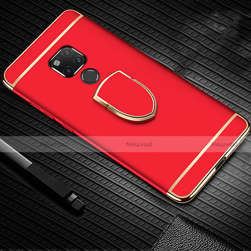 Luxury Metal Frame and Plastic Back Cover Case with Finger Ring Stand T01 for Huawei Mate 20 X 5G Red