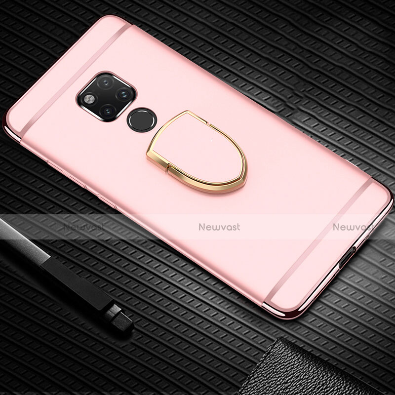 Luxury Metal Frame and Plastic Back Cover Case with Finger Ring Stand T01 for Huawei Mate 20 X 5G Rose Gold