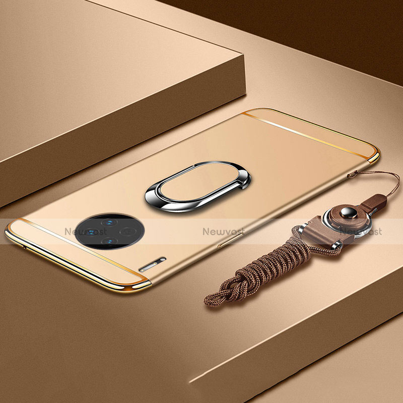 Luxury Metal Frame and Plastic Back Cover Case with Finger Ring Stand T01 for Huawei Mate 30 Pro Gold