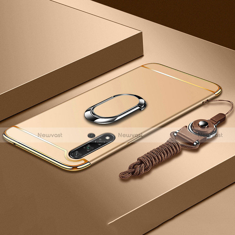 Luxury Metal Frame and Plastic Back Cover Case with Finger Ring Stand T01 for Huawei Nova 5 Gold