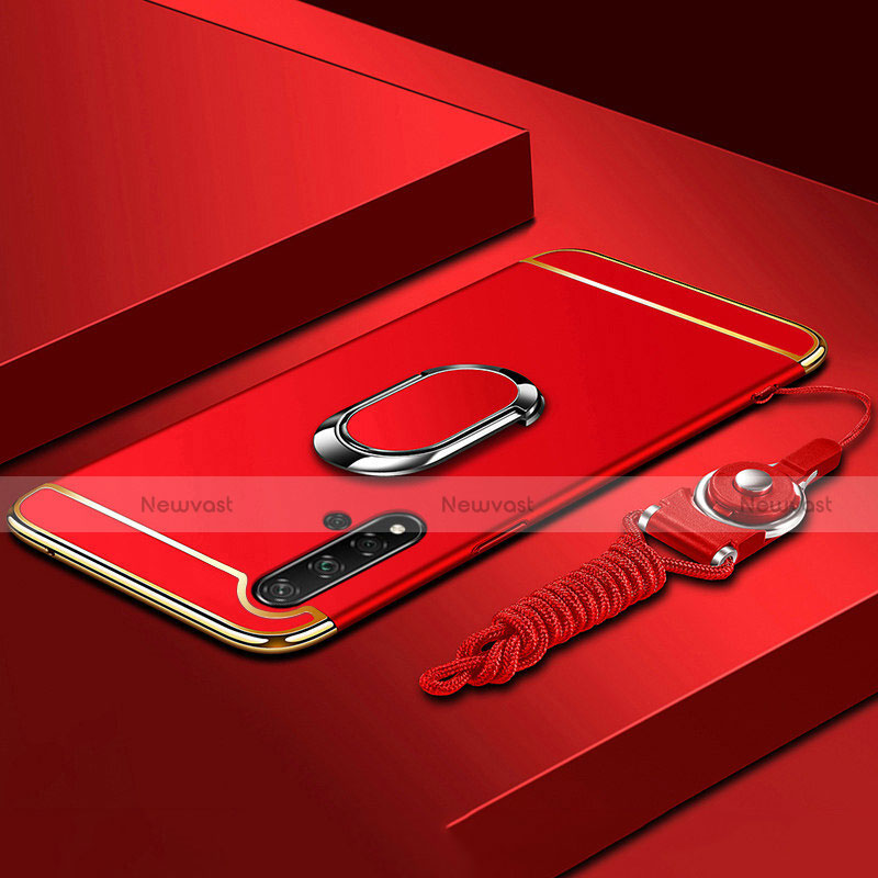 Luxury Metal Frame and Plastic Back Cover Case with Finger Ring Stand T01 for Huawei Nova 5 Pro Red