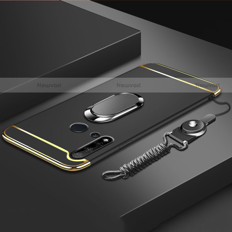 Luxury Metal Frame and Plastic Back Cover Case with Finger Ring Stand T01 for Huawei P20 Lite (2019)