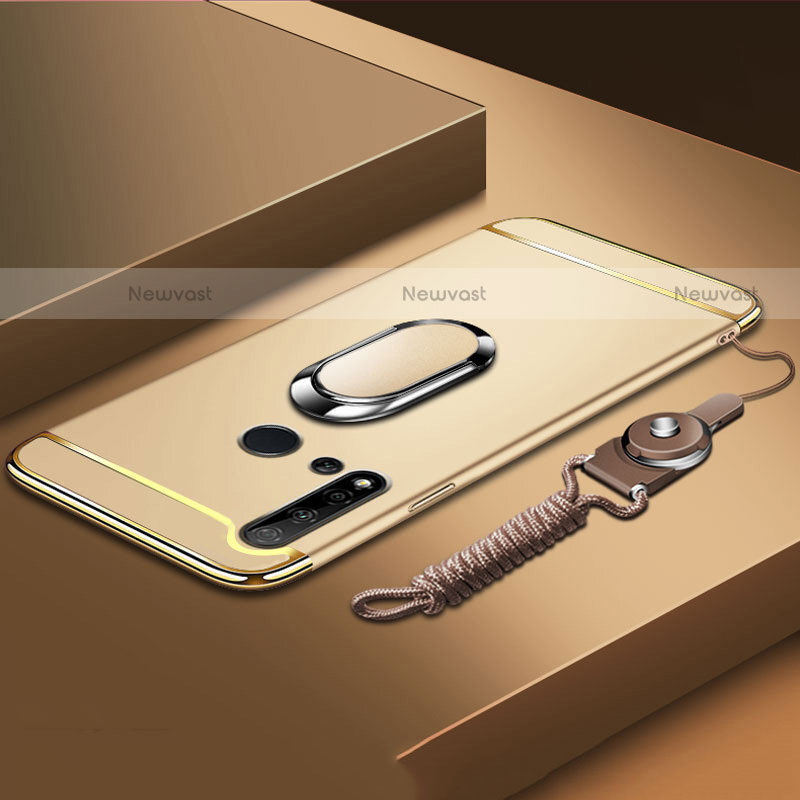 Luxury Metal Frame and Plastic Back Cover Case with Finger Ring Stand T01 for Huawei P20 Lite (2019) Gold