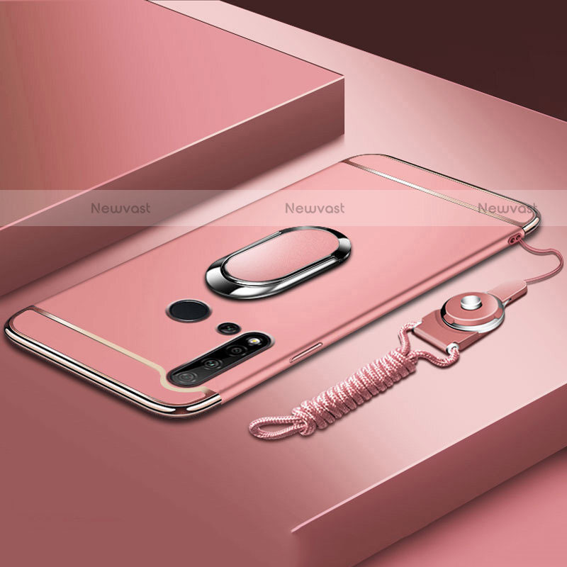 Luxury Metal Frame and Plastic Back Cover Case with Finger Ring Stand T01 for Huawei P20 Lite (2019) Rose Gold