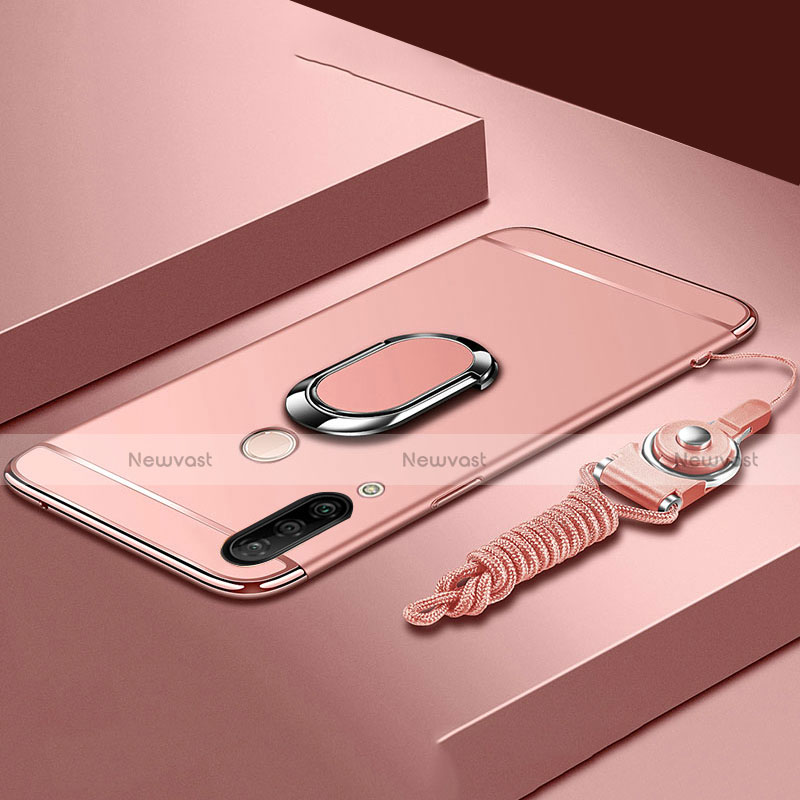 Luxury Metal Frame and Plastic Back Cover Case with Finger Ring Stand T01 for Huawei P30 Lite New Edition Rose Gold