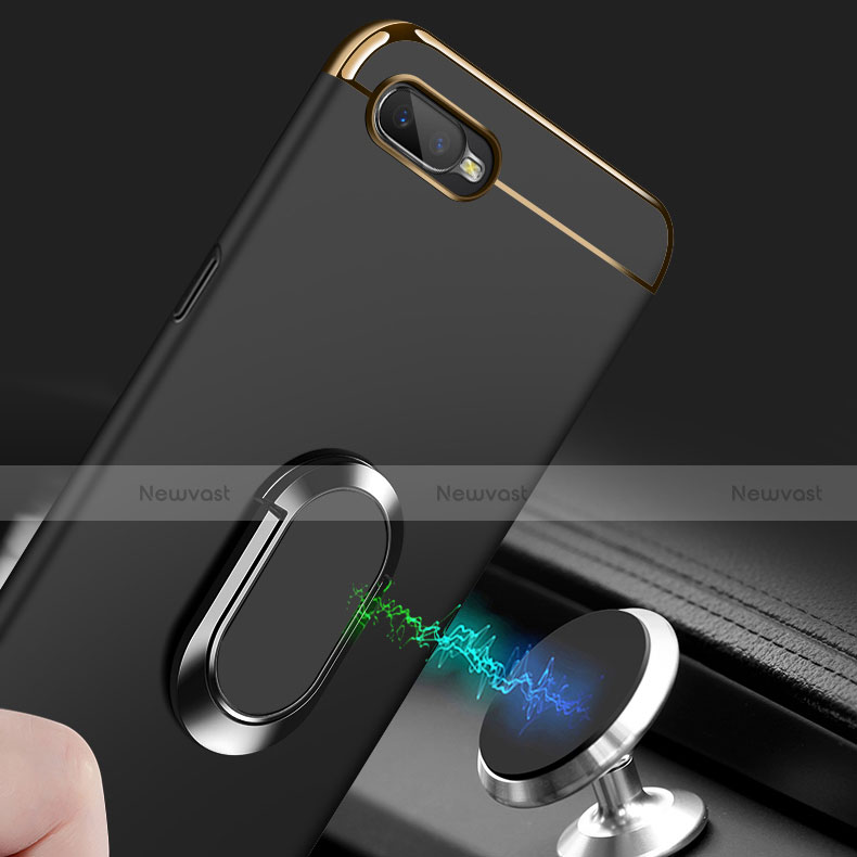 Luxury Metal Frame and Plastic Back Cover Case with Finger Ring Stand T01 for Oppo R17 Neo