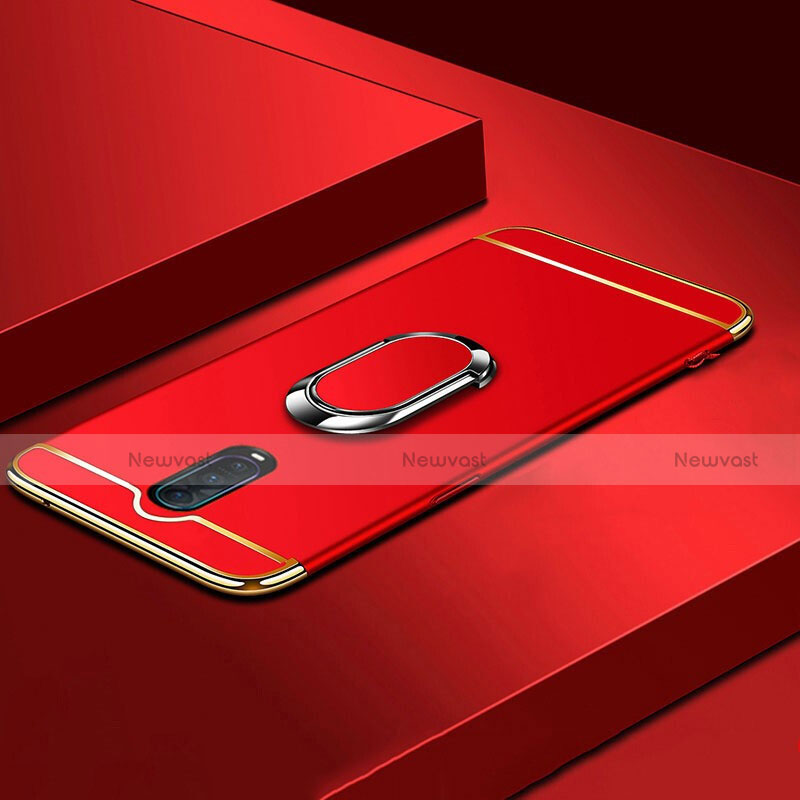 Luxury Metal Frame and Plastic Back Cover Case with Finger Ring Stand T01 for Oppo R17 Pro Red