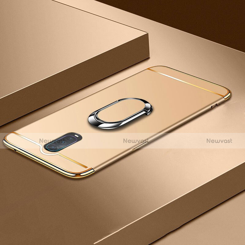 Luxury Metal Frame and Plastic Back Cover Case with Finger Ring Stand T01 for Oppo RX17 Pro Gold