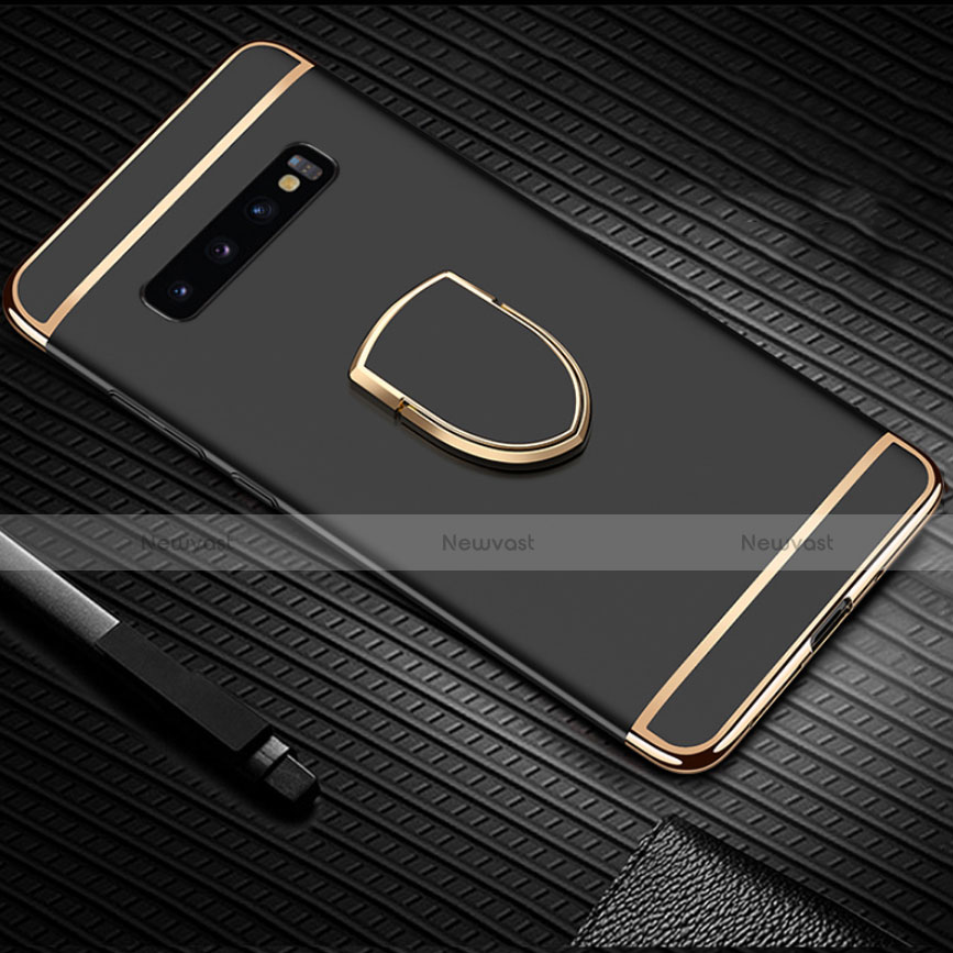 Luxury Metal Frame and Plastic Back Cover Case with Finger Ring Stand T01 for Samsung Galaxy S10 Plus