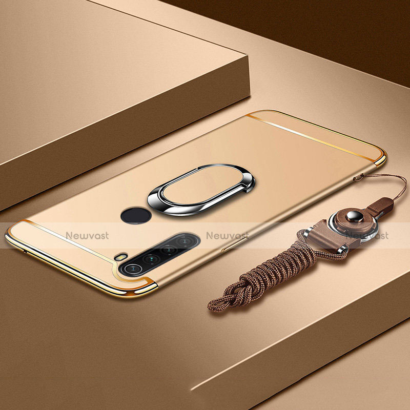 Luxury Metal Frame and Plastic Back Cover Case with Finger Ring Stand T01 for Xiaomi Redmi Note 8T Gold