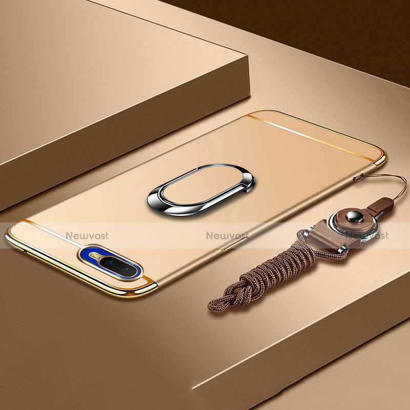 Luxury Metal Frame and Plastic Back Cover Case with Finger Ring Stand T02 for Oppo K1 Gold