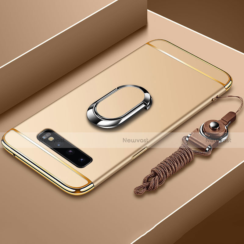 Luxury Metal Frame and Plastic Back Cover Case with Finger Ring Stand T02 for Samsung Galaxy S10 5G