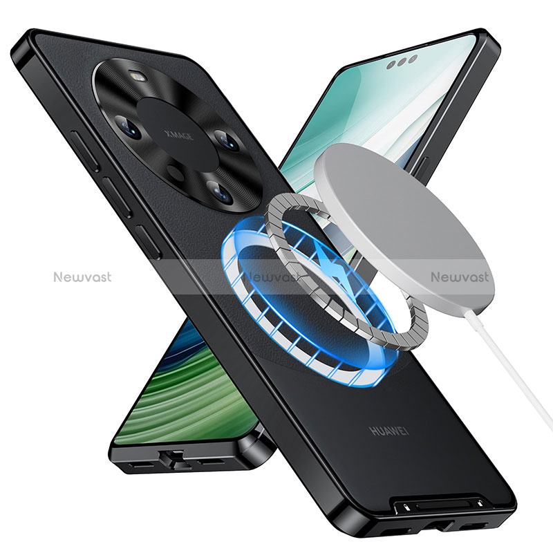 Luxury Metal Frame and Plastic Back Cover Case with Mag-Safe Magnetic for Huawei Mate 60 Pro+ Plus Black