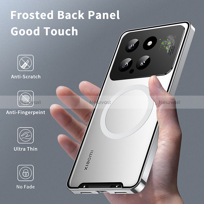 Luxury Metal Frame and Plastic Back Cover Case with Mag-Safe Magnetic for Xiaomi Mi 14 Pro 5G Silver