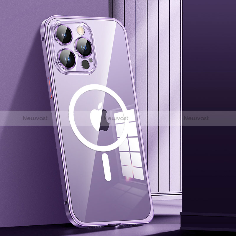 Luxury Metal Frame and Plastic Back Cover Case with Mag-Safe Magnetic JL1 for Apple iPhone 14 Pro Max Purple