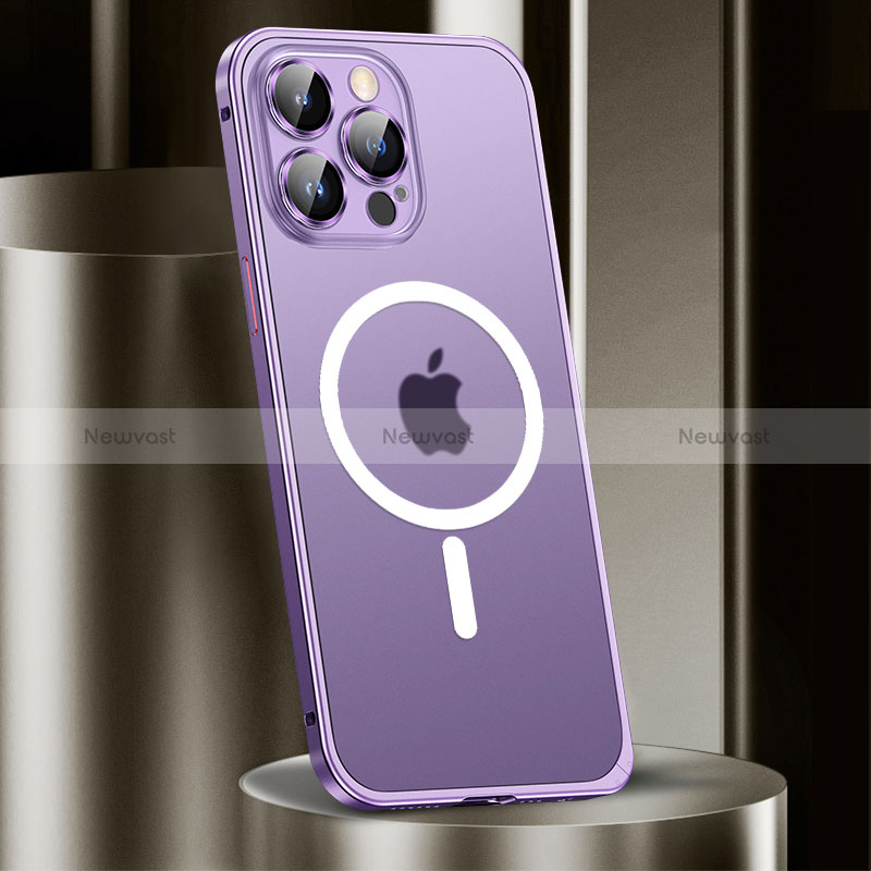 Luxury Metal Frame and Plastic Back Cover Case with Mag-Safe Magnetic JL2 for Apple iPhone 13 Pro Max Purple