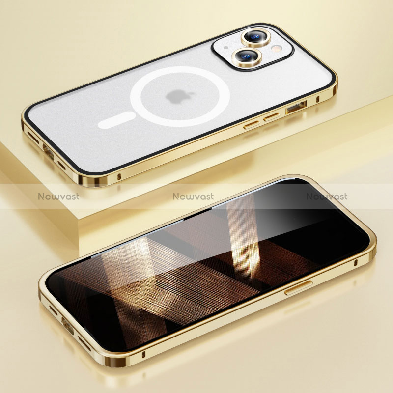 Luxury Metal Frame and Plastic Back Cover Case with Mag-Safe Magnetic LF1 for Apple iPhone 15