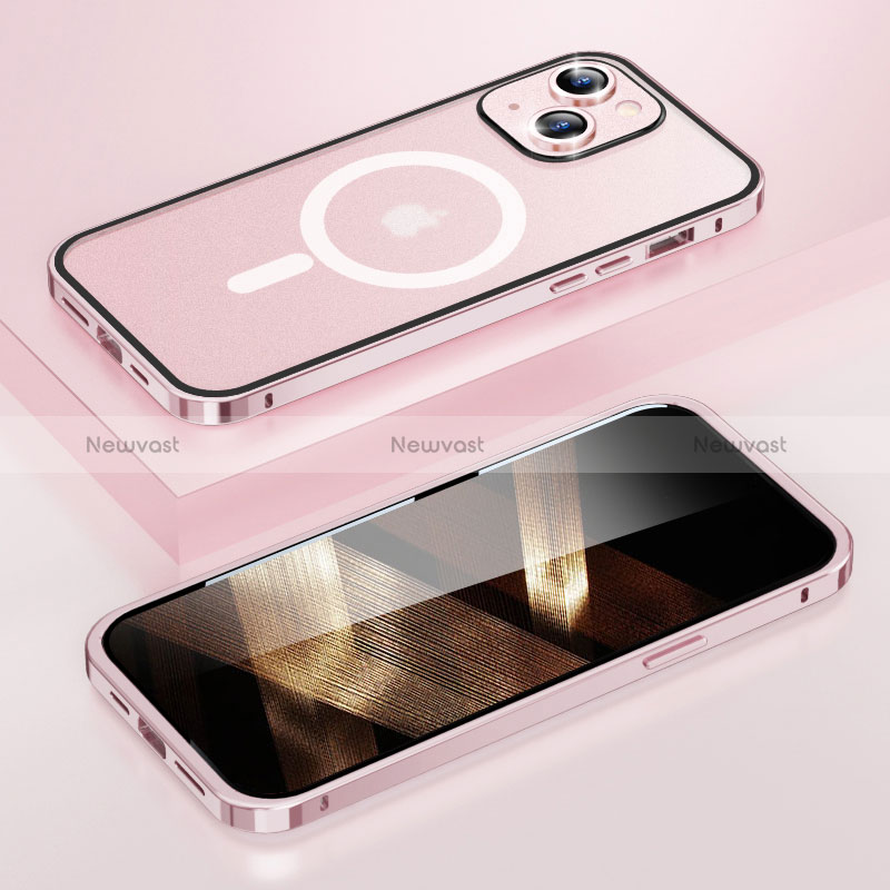 Luxury Metal Frame and Plastic Back Cover Case with Mag-Safe Magnetic LF1 for Apple iPhone 15 Plus