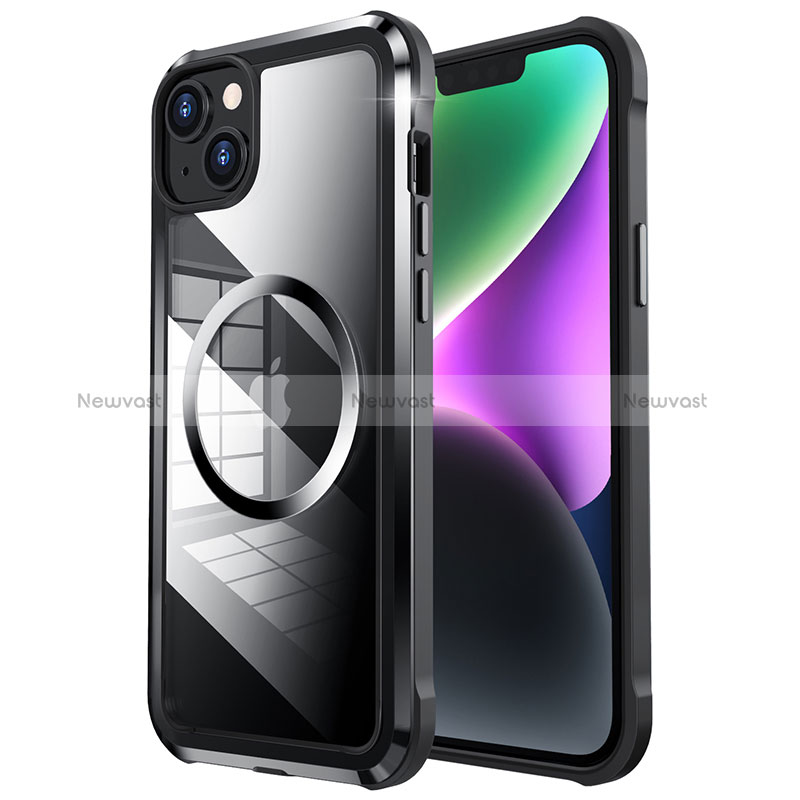 Luxury Metal Frame and Plastic Back Cover Case with Mag-Safe Magnetic LF2 for Apple iPhone 14 Black