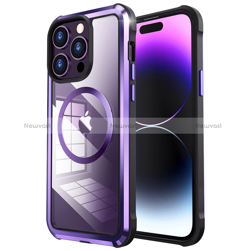 Luxury Metal Frame and Plastic Back Cover Case with Mag-Safe Magnetic LF4 for Apple iPhone 14 Pro