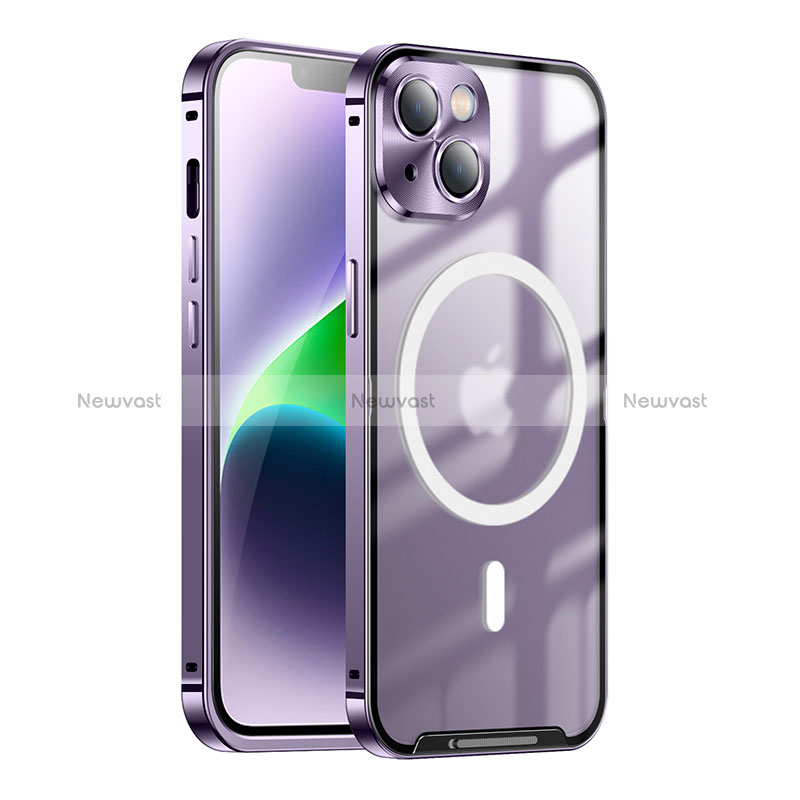 Luxury Metal Frame and Plastic Back Cover Case with Mag-Safe Magnetic LK1 for Apple iPhone 13 Purple