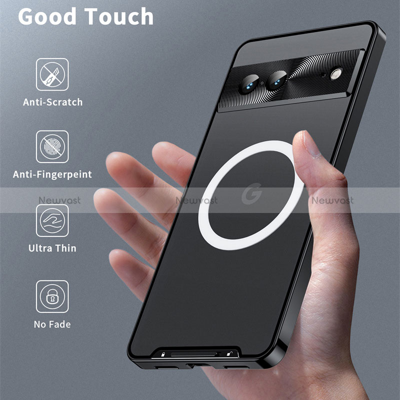 Luxury Metal Frame and Plastic Back Cover Case with Mag-Safe Magnetic LK1 for Google Pixel 7 5G Black