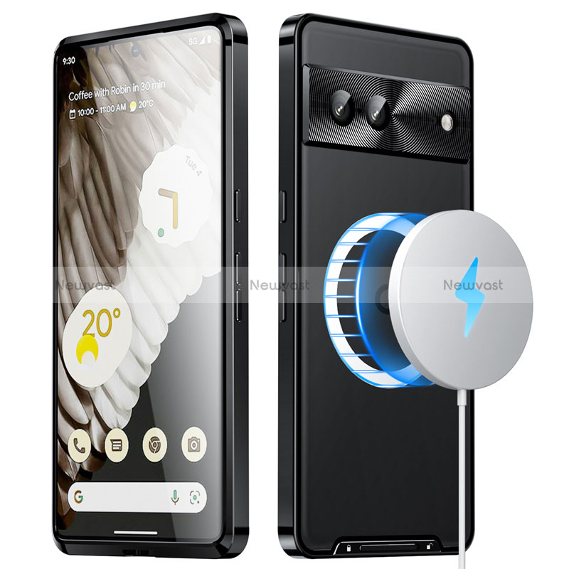 Luxury Metal Frame and Plastic Back Cover Case with Mag-Safe Magnetic LK1 for Google Pixel 7 5G Black