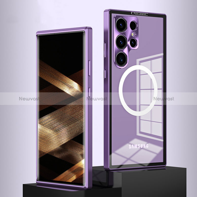 Luxury Metal Frame and Plastic Back Cover Case with Mag-Safe Magnetic LK1 for Samsung Galaxy S24 Ultra 5G Purple