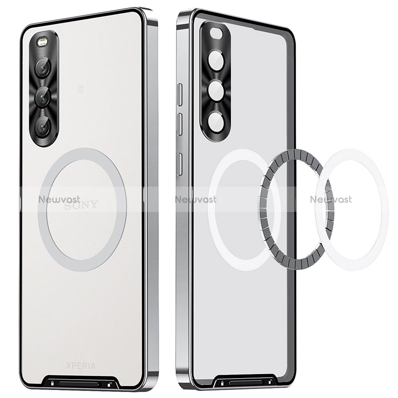 Luxury Metal Frame and Plastic Back Cover Case with Mag-Safe Magnetic LK2 for Sony Xperia 10 V Silver