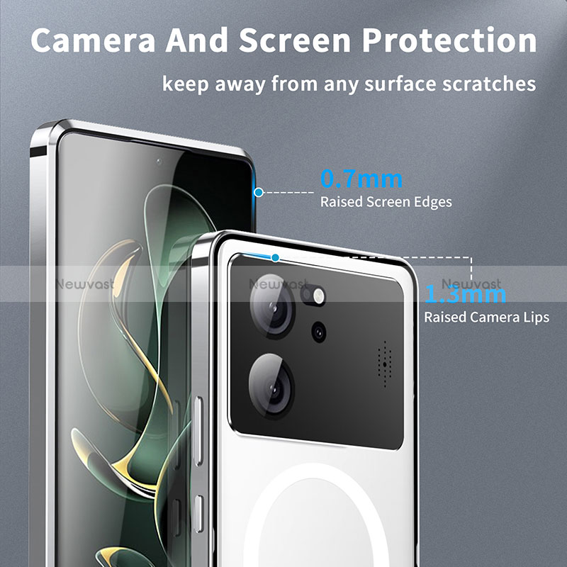 Luxury Metal Frame and Plastic Back Cover Case with Mag-Safe Magnetic LK2 for Xiaomi Mi 13T 5G Silver