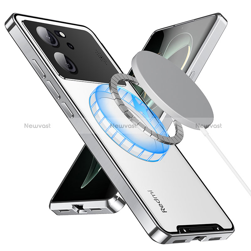 Luxury Metal Frame and Plastic Back Cover Case with Mag-Safe Magnetic LK2 for Xiaomi Mi 13T 5G Silver