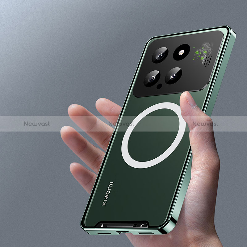 Luxury Metal Frame and Plastic Back Cover Case with Mag-Safe Magnetic LK2 for Xiaomi Mi 14 5G Green