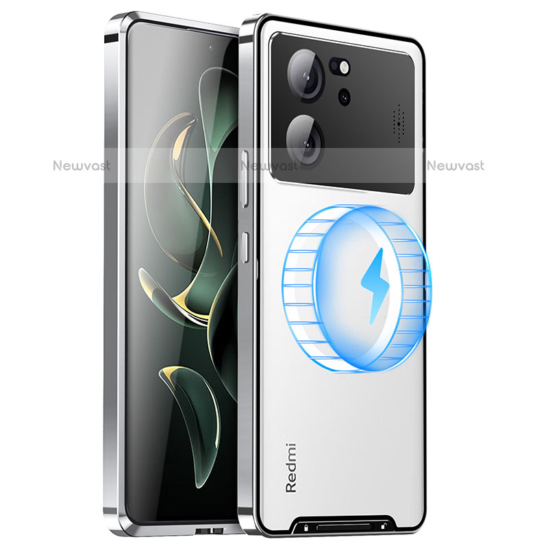 Luxury Metal Frame and Plastic Back Cover Case with Mag-Safe Magnetic LK2 for Xiaomi Redmi K60 Ultra 5G Silver