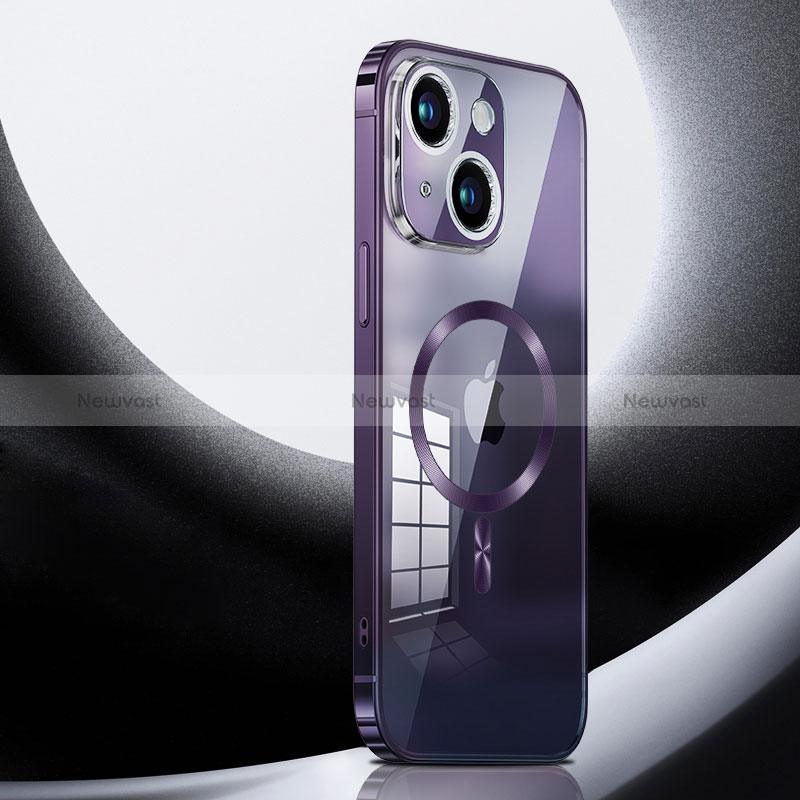 Luxury Metal Frame and Plastic Back Cover Case with Mag-Safe Magnetic LK3 for Apple iPhone 14 Plus Purple