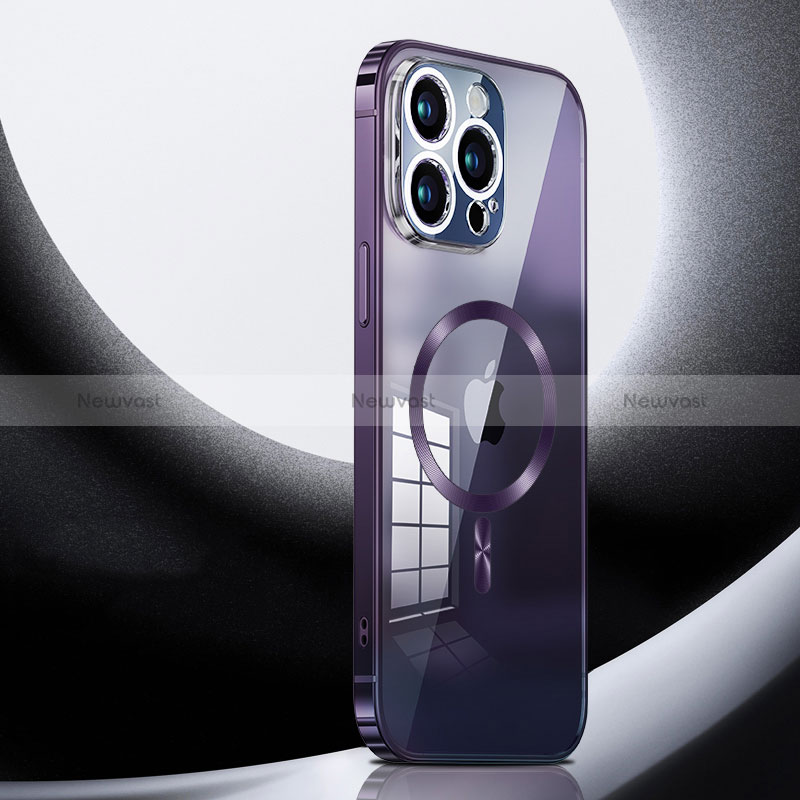 Luxury Metal Frame and Plastic Back Cover Case with Mag-Safe Magnetic LK3 for Apple iPhone 14 Pro Max Purple