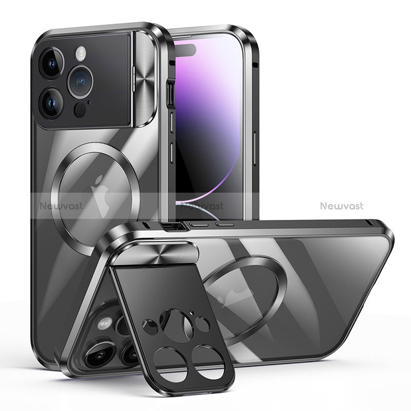 Luxury Metal Frame and Plastic Back Cover Case with Mag-Safe Magnetic LK4 for Apple iPhone 13 Pro Black