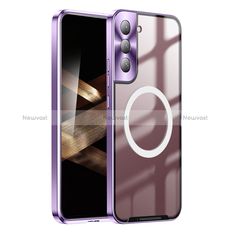 Luxury Metal Frame and Plastic Back Cover Case with Mag-Safe Magnetic P01 for Samsung Galaxy S24 5G Purple