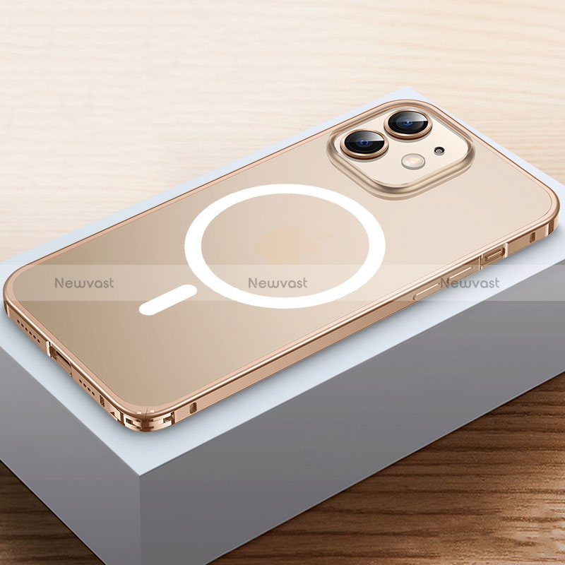 Luxury Metal Frame and Plastic Back Cover Case with Mag-Safe Magnetic QC2 for Apple iPhone 12 Mini Gold