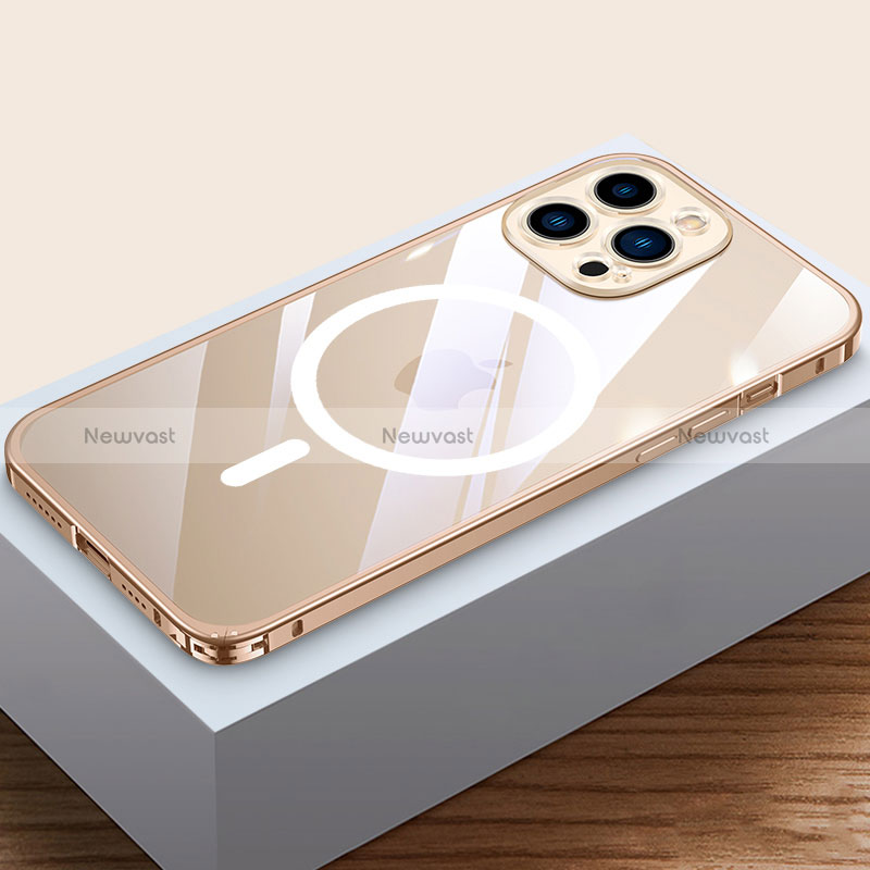 Luxury Metal Frame and Plastic Back Cover Case with Mag-Safe Magnetic QC4 for Apple iPhone 13 Pro