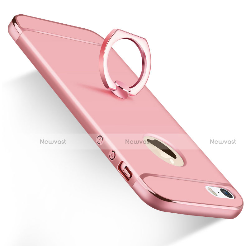 Luxury Metal Frame and Plastic Back Cover with Finger Ring Stand A01 for Apple iPhone 5S Pink