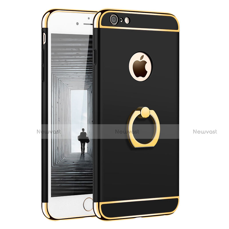 Luxury Metal Frame and Plastic Back Cover with Finger Ring Stand A01 for Apple iPhone 6 Black