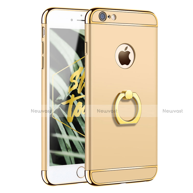 Luxury Metal Frame and Plastic Back Cover with Finger Ring Stand A01 for Apple iPhone 6 Gold