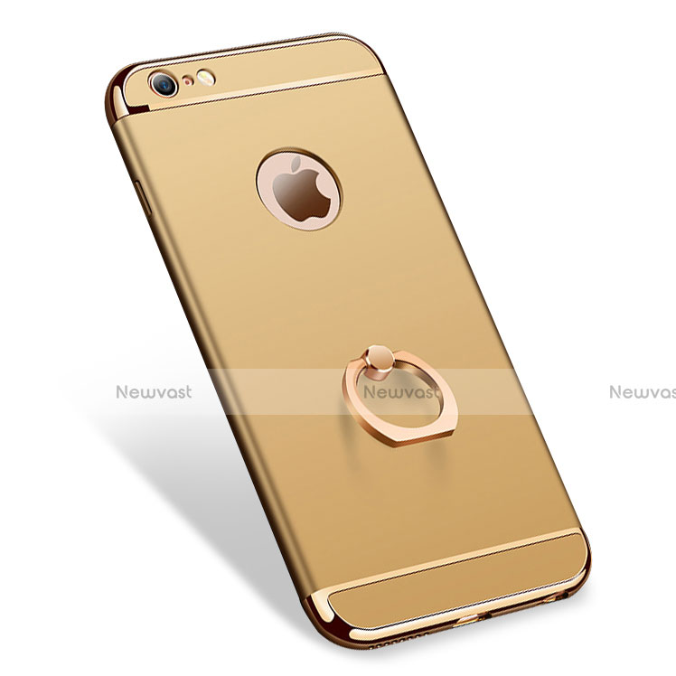 Luxury Metal Frame and Plastic Back Cover with Finger Ring Stand A01 for Apple iPhone 6 Gold