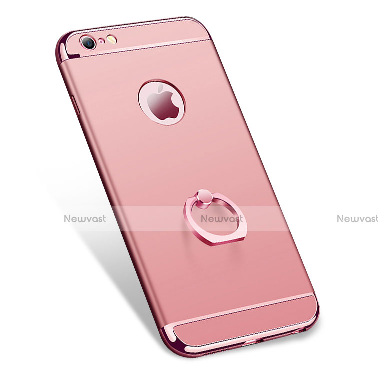 Luxury Metal Frame and Plastic Back Cover with Finger Ring Stand A01 for Apple iPhone 6 Rose Gold