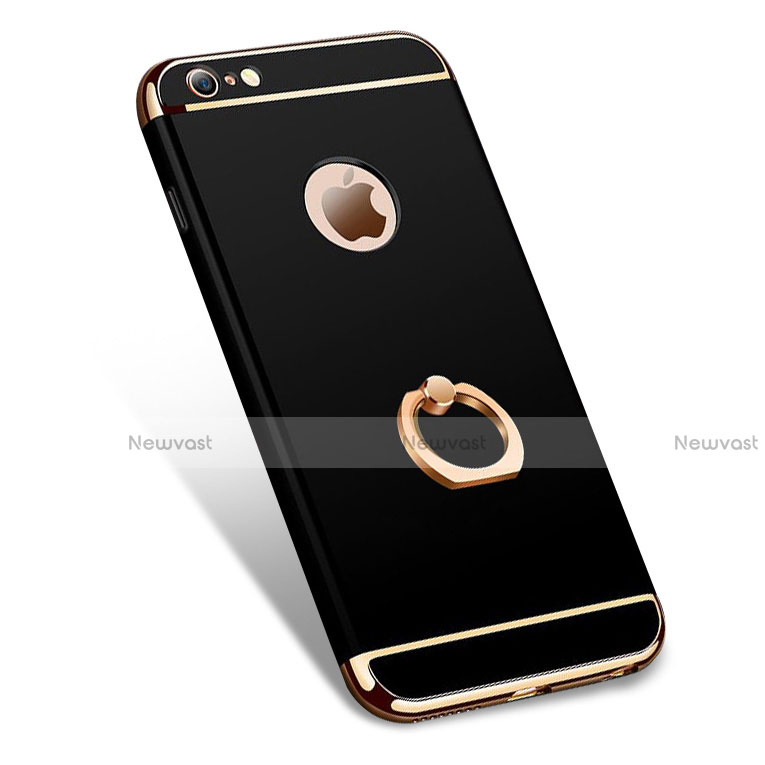 Luxury Metal Frame and Plastic Back Cover with Finger Ring Stand A01 for Apple iPhone 6S Black