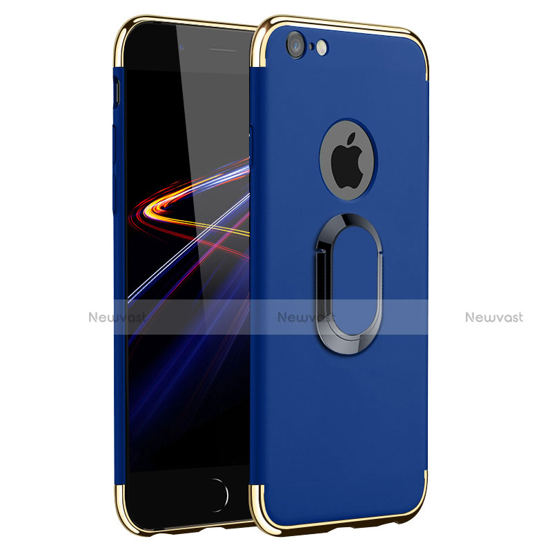 Luxury Metal Frame and Plastic Back Cover with Finger Ring Stand A01 for Apple iPhone 6S Plus Blue