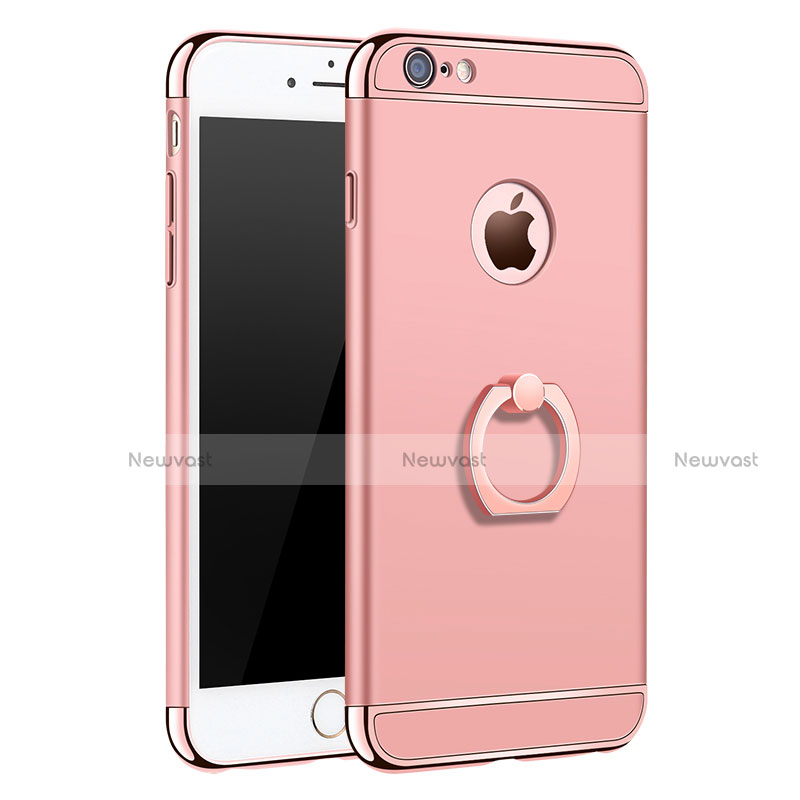 Luxury Metal Frame and Plastic Back Cover with Finger Ring Stand A01 for Apple iPhone 6S Rose Gold