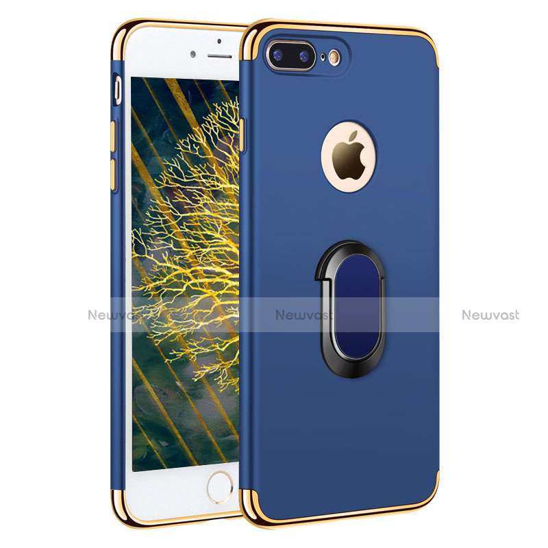 Luxury Metal Frame and Plastic Back Cover with Finger Ring Stand A01 for Apple iPhone 7 Plus Blue