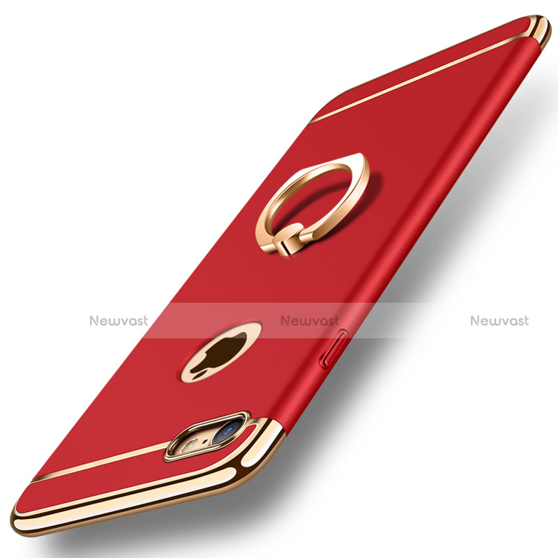 Luxury Metal Frame and Plastic Back Cover with Finger Ring Stand A01 for Apple iPhone 7 Red